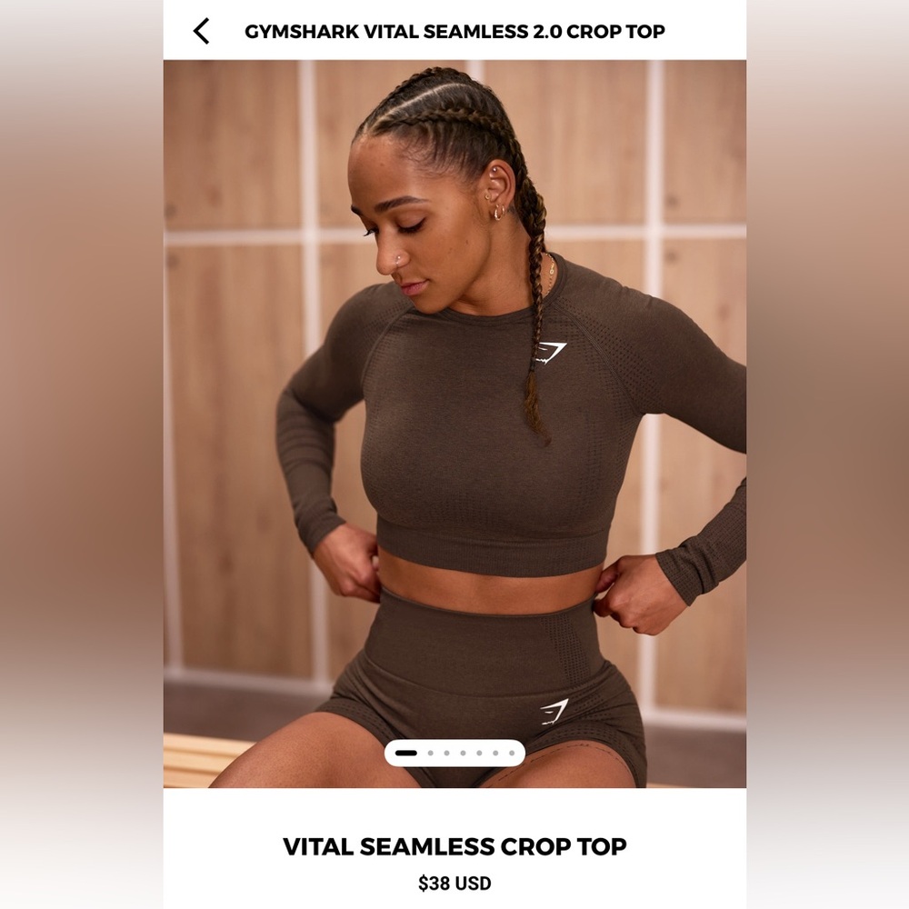 Gymshark Vital Seamless 2.0 Long Sleeve Crop Top Size S in Brown Marl